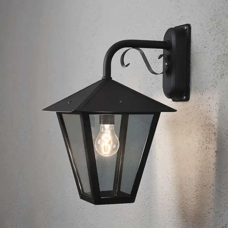 Benu Vägglykta Ned E27 230-240V IP23 Svart Konstsmide Expressleverans