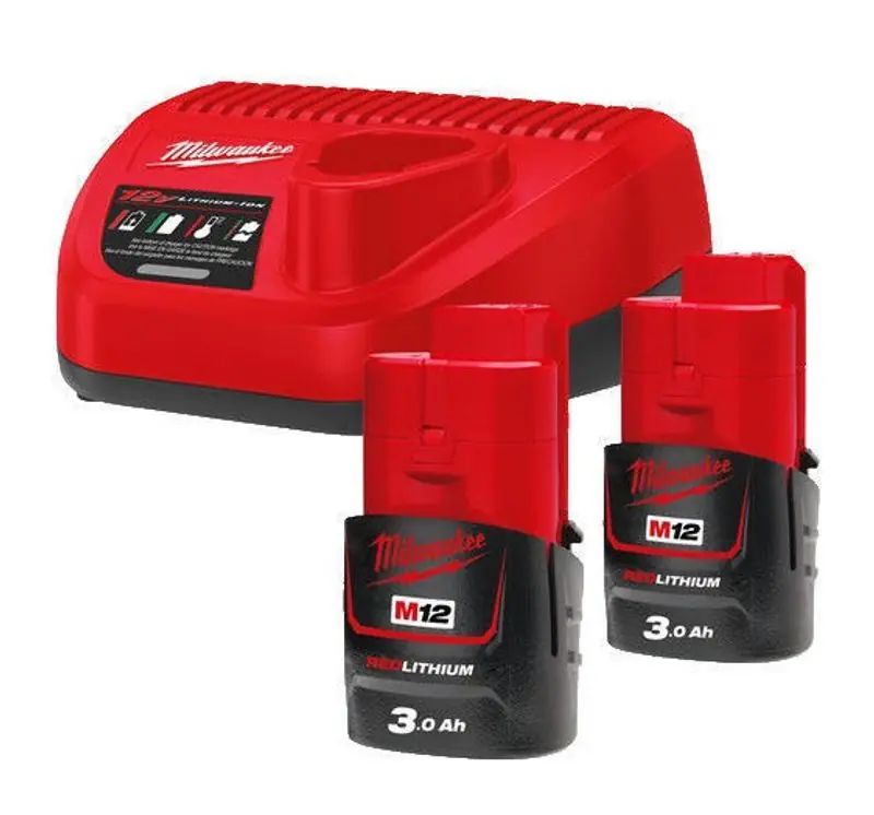 I lager Milwaukee M12 NRG-302 Batteri-/Laddpaket 2x3,0Ah
