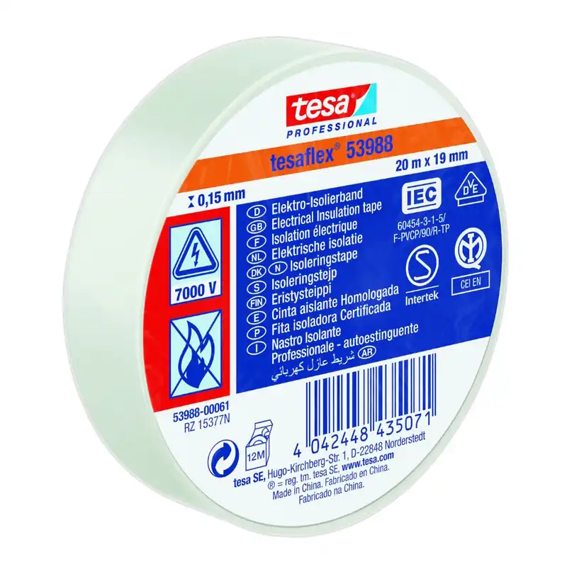 Sänkt pris Isoleringstejp, 19mmx20m, Vit, 10st, Tesa