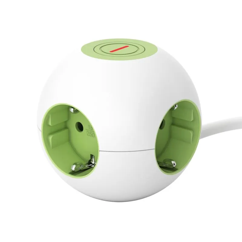 Premium Grenuttag Klot 4-Vägs Jordat Med Brytare 16A 3680W 230-250V IP20 Gelia